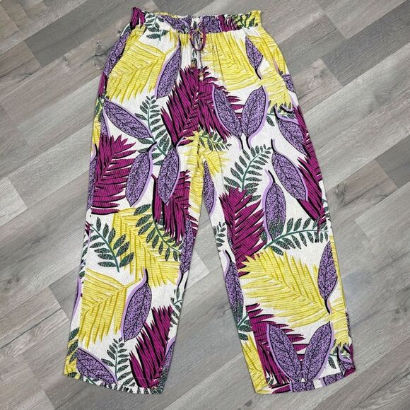 Jane & Delaney Tropical Print High Waist Wide Leg Crop Pants Small - Picture 12 of 12